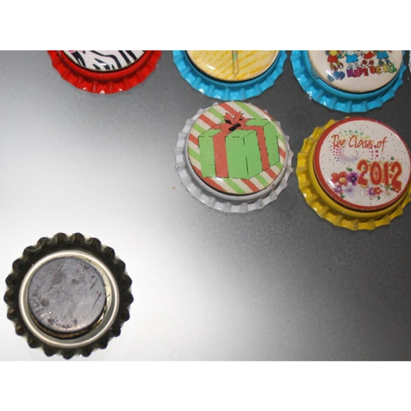 Lot Of 20 Refrigerator Magnets Bottle Caps Colorful Variety Handmade New - Picture 3 of 5